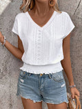 V-Neck Short Sleeve Blouse DJPT