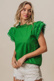 Solid Woven Circle Trim Ruffle Top DJPT
