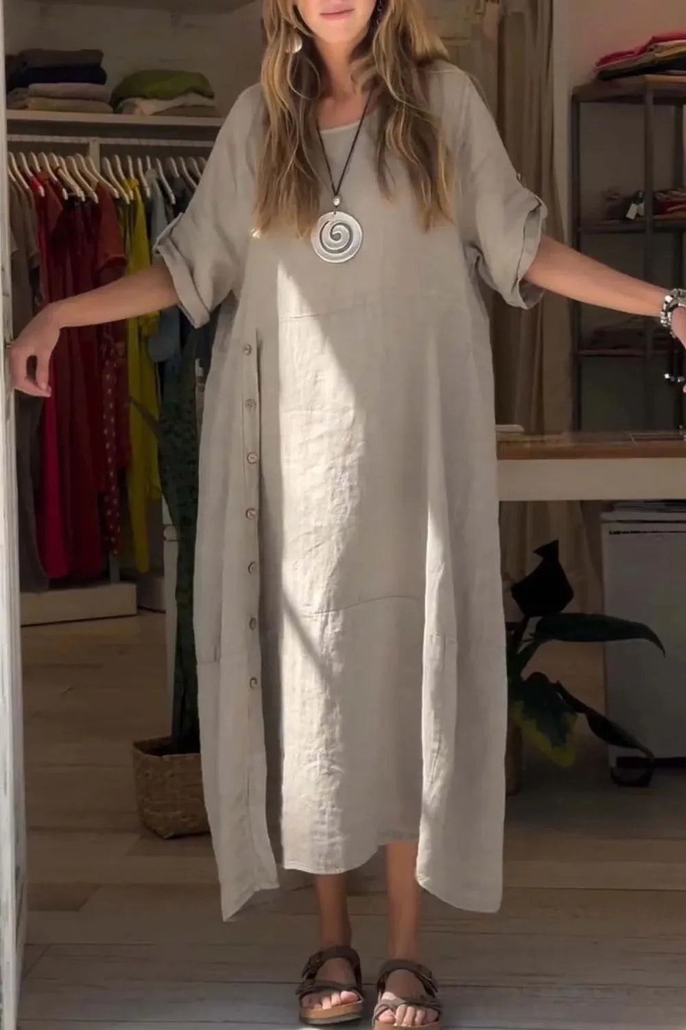 Size Relaxed Fit Short Sleeves Dress Plus Size DJPT