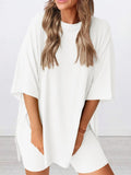 Size Oversized Slit Round Neck Top and Shorts Lounge Set Plus Size DJPT