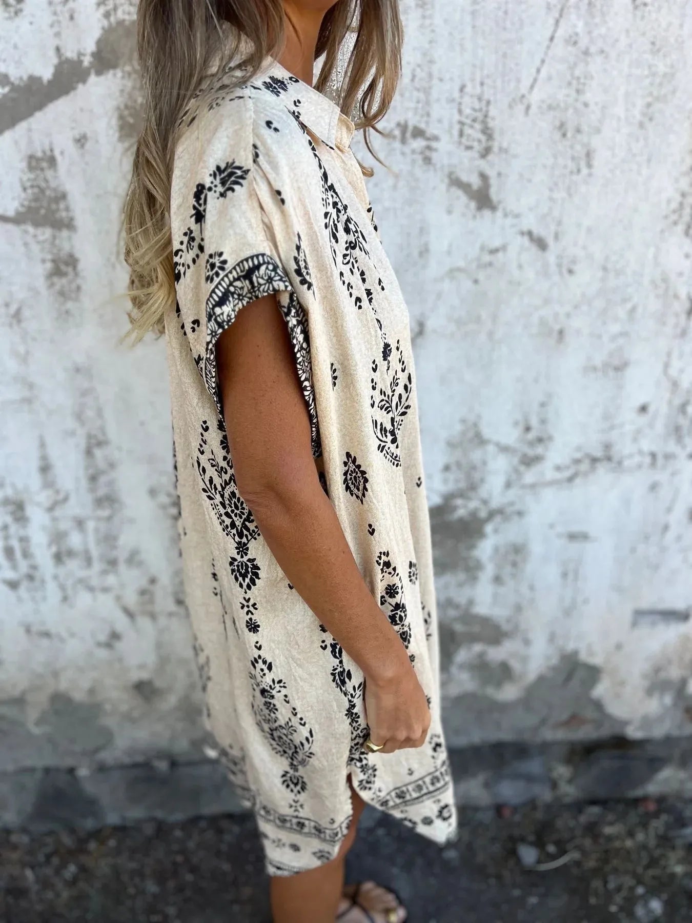Size Printed Short Sleeve Button-Up Shirt Dress Plus Size DJPT