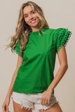 Solid Woven Circle Trim Ruffle Top DJPT