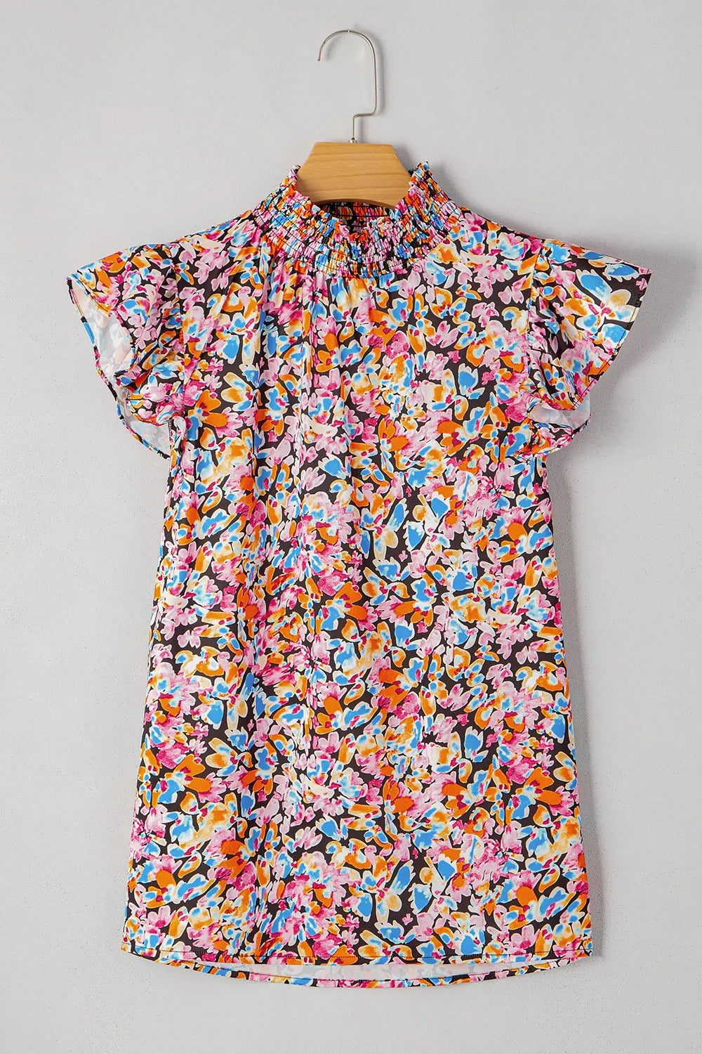 Print Flutter Sleeve Blouse Top DJPT