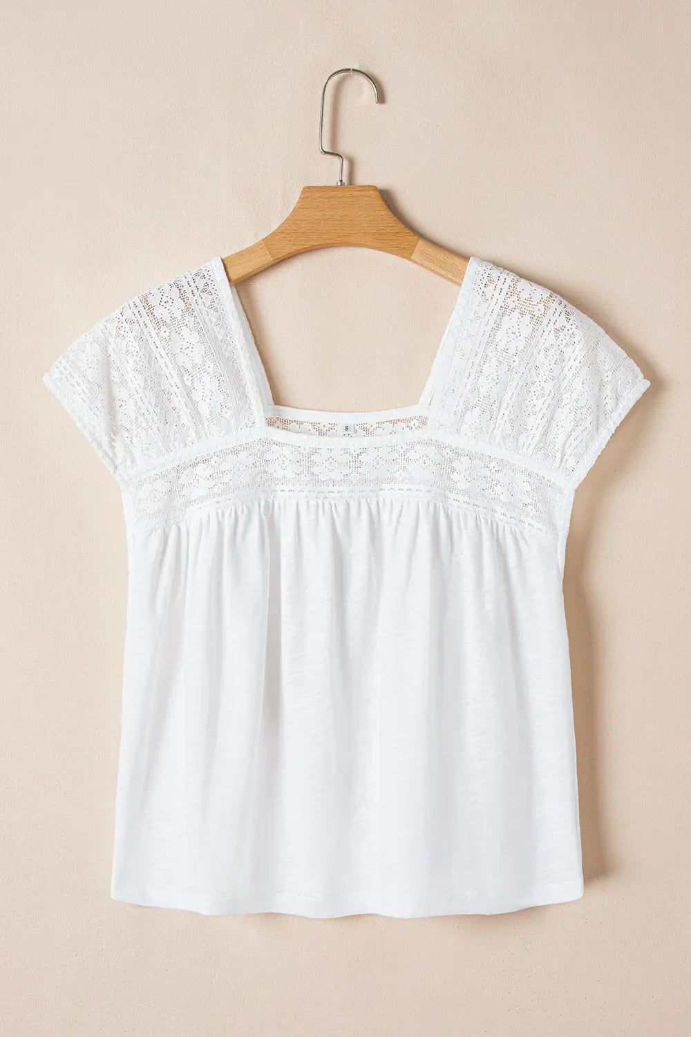 Lace Patchwork Square Neck Short Sleeve Blouse DJPT