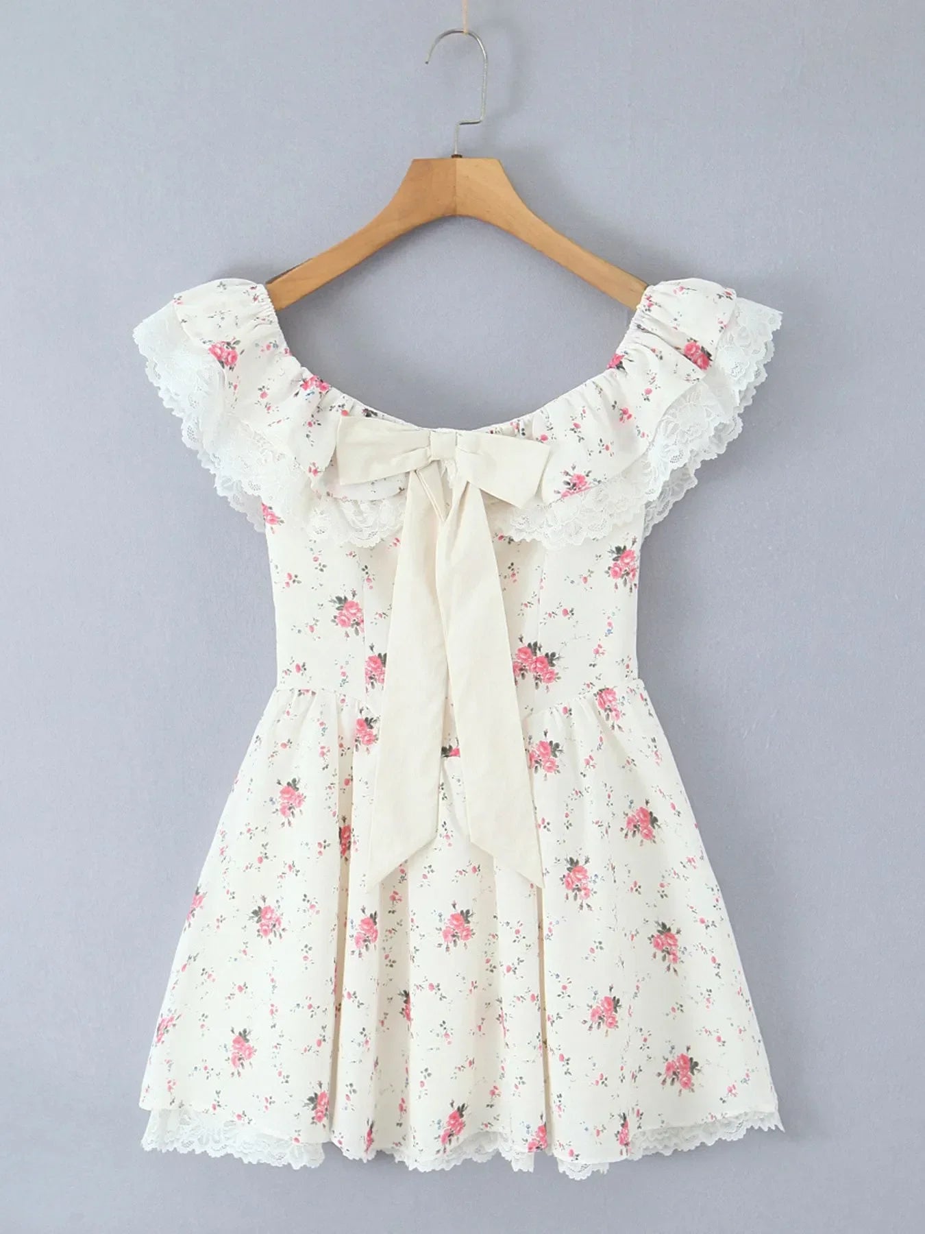 Floral Lace Trim Mini Dress DJPT