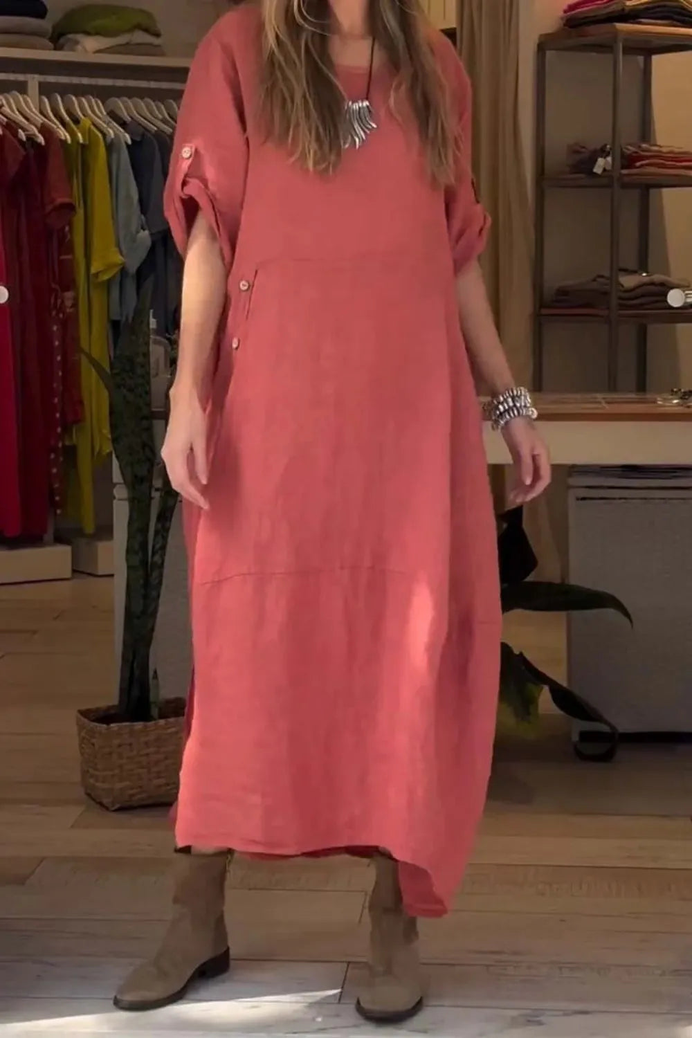 Size Relaxed Fit Short Sleeves Dress Plus Size DJPT