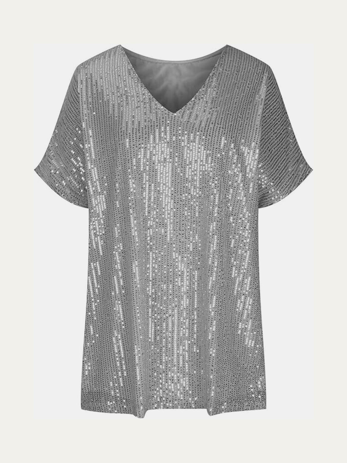 Size Sequin V-Neck Short Sleeve Top DJPT
