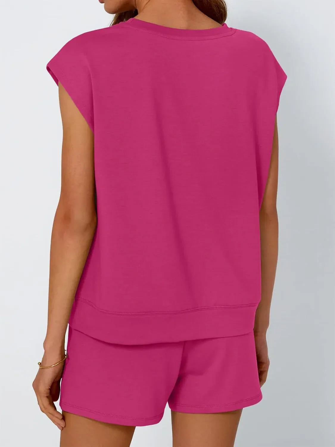 Neck Cap Sleeve Top and Shorts Set DJPT