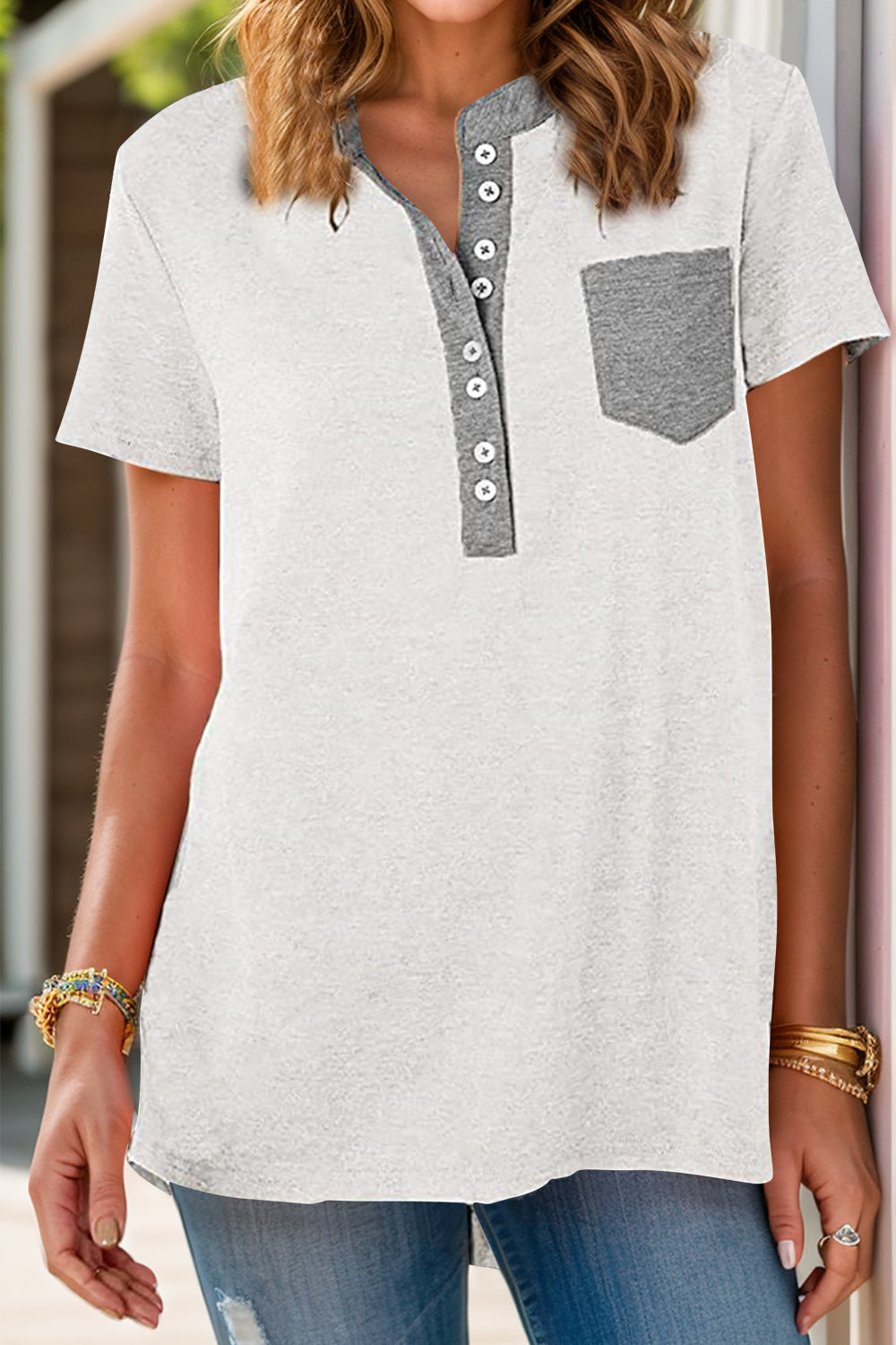 Size Half Button Short Sleeve T-Shirt DJPT