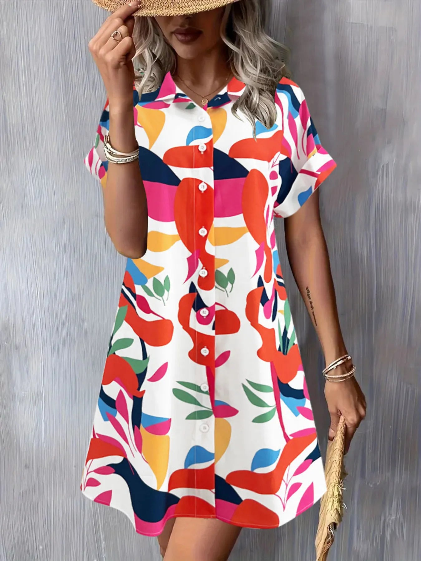 Button Down Short Sleeve Dress DJPT