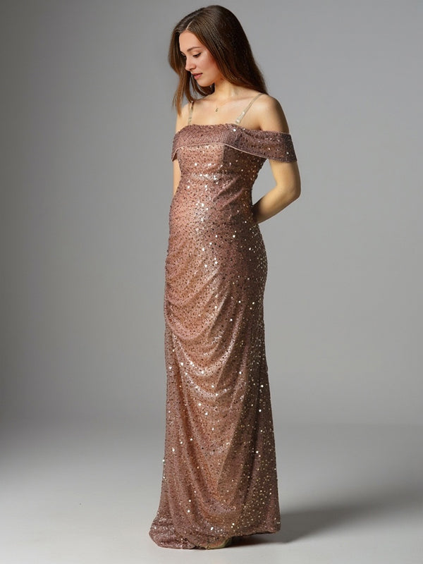 Sparkly Sequin Off Shoulder Side Slit Draped Evening Gown Maternity Photoshoot Elegant Baby Shower Party Maxi Dress Maternity