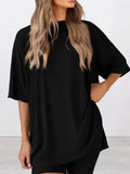 Size Oversized Slit Round Neck Top and Shorts Lounge Set Plus Size DJPT