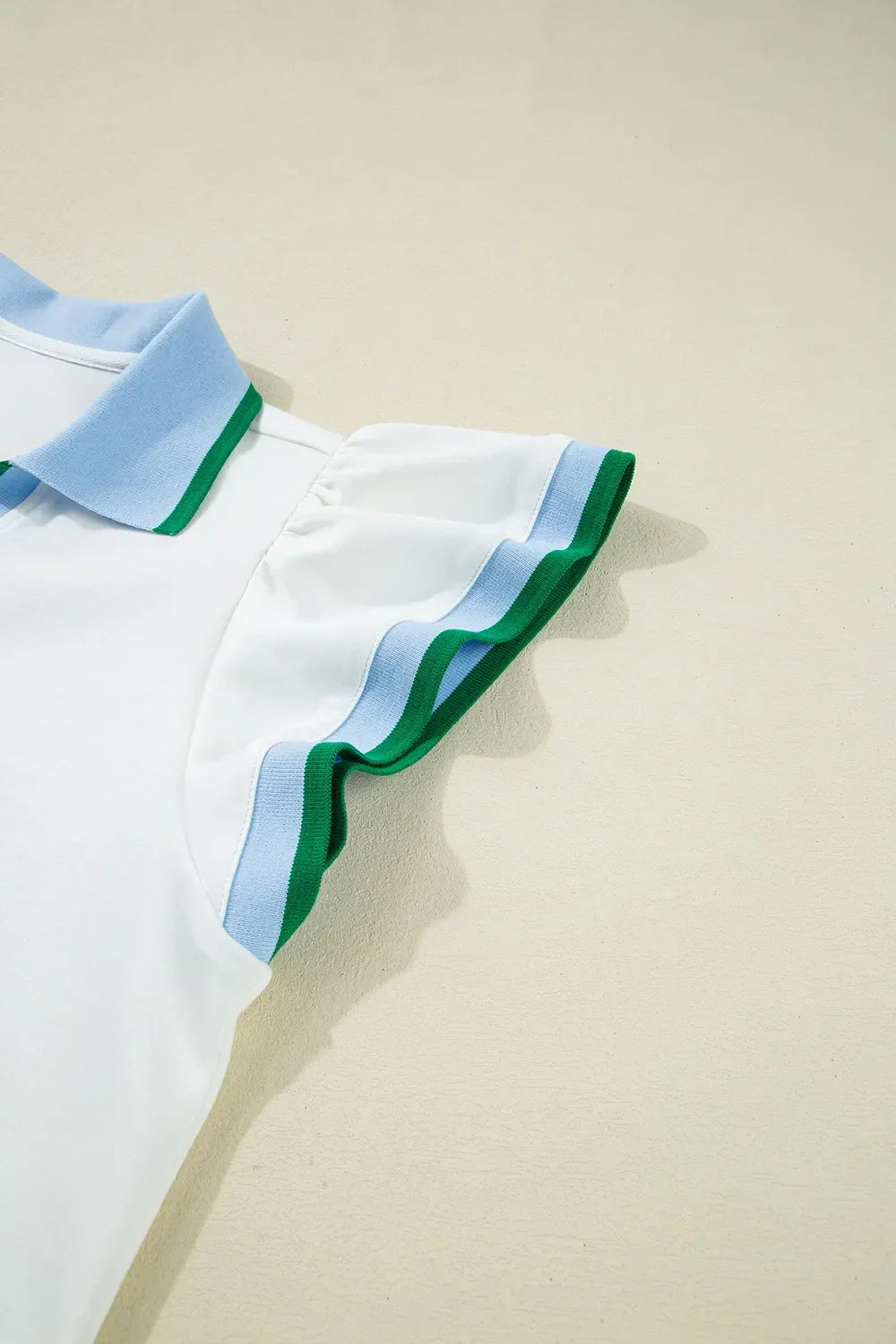 Ruffled Sleeve Collared V Neck Blouse DJPT