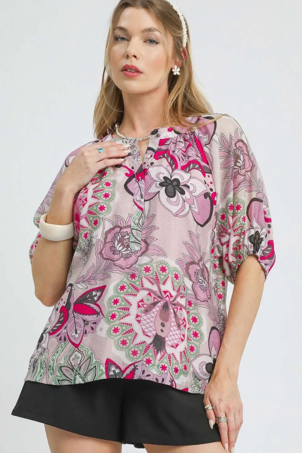 Floral Print Half Sleeve Blouse DJPT
