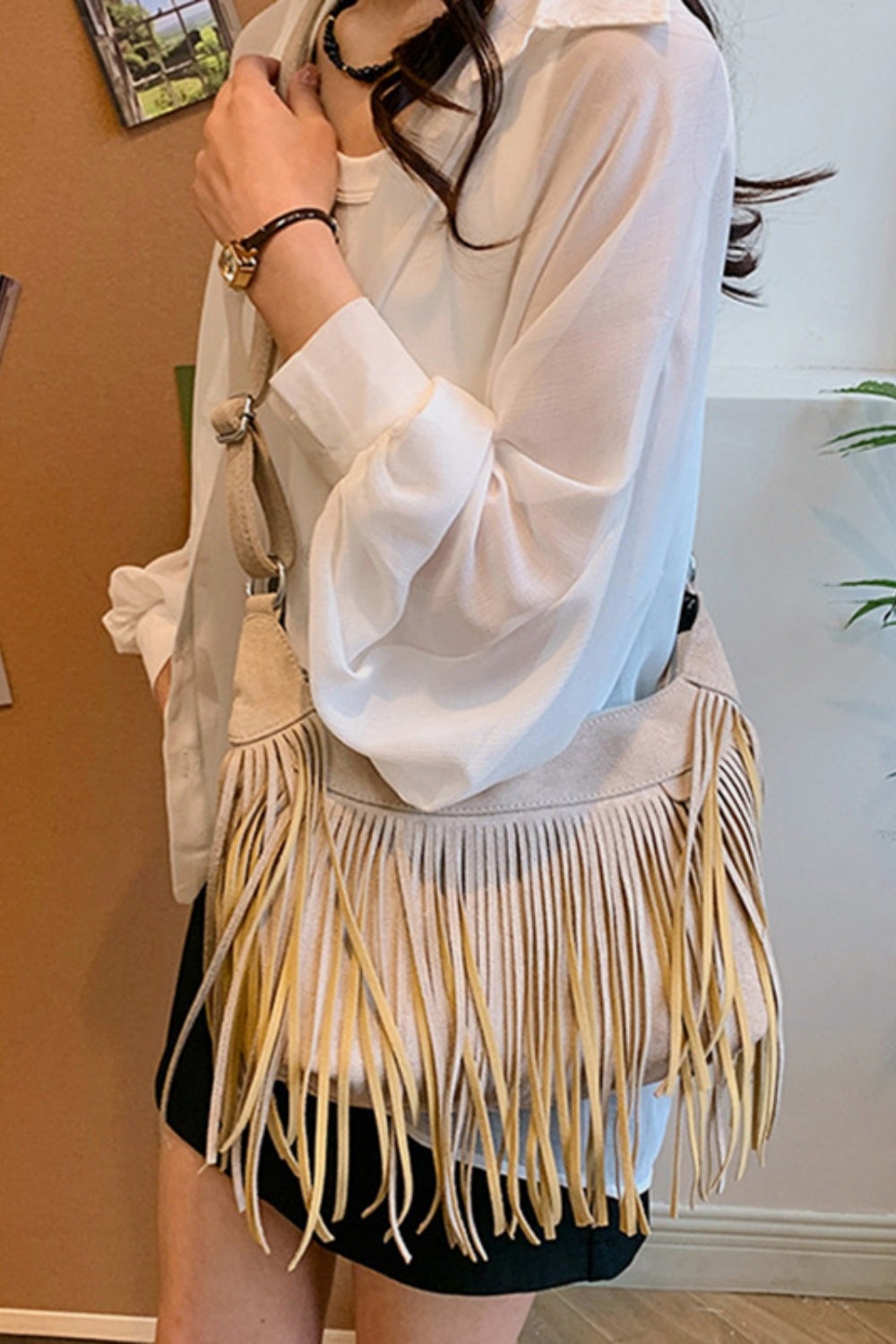 Fringe Adjustable Strap Shoulder Bag DJPT