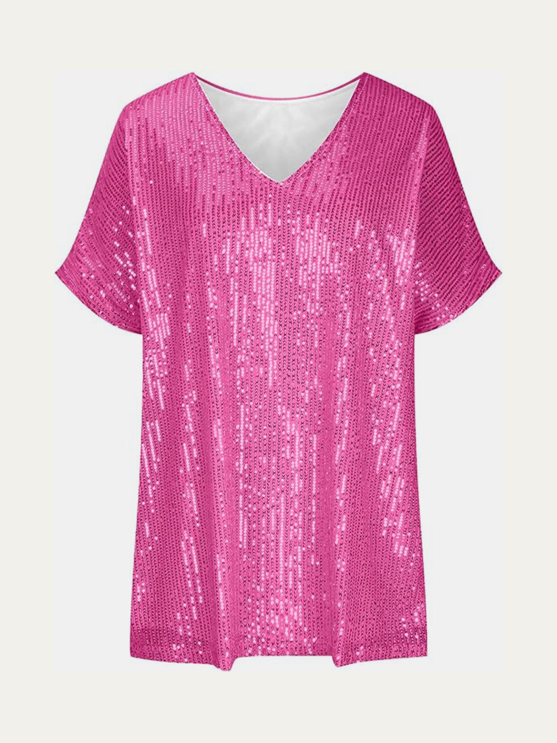 Size Sequin V-Neck Short Sleeve Top DJPT