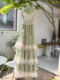 A Line High Neckline Mint Green Chiffon Ruffles Lace Long Prom Dresses Birthday Outfits SD509