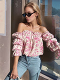 Off-Shoulder Flounce Sleeve Blouse DJPT