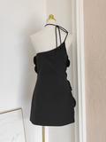 A line Halter Black Flowers Vacation Dress Short Birthday Dresses SD178