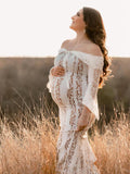 White Off Shoulder Lace Bandeau Tie Front Mermaid Bandage Going Out Photoshoot Maternity Maxi Dress Maternity