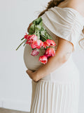 Apricot Off Shoulder Ruched Pleated Big Swing Maternity Baby Shower Maxi Dress Maternity