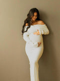Off Shoulder Knit Bodycon Mermaid Going Out Baby Shower Maternity Sweater Maxi Dress Maternity