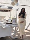 Beige Lace Off Shoulder Ruffle Falbala Bodycon Elegant Maternity Baby Shower Maxi Dress Maternity