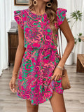 Print Ruffle Sleeve Mini Dress DJPT