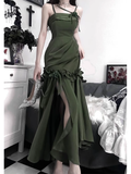 Mermaid Straps Green Long Ruffles Prom Dresses Birthday Dress SD577