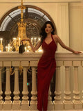 Sheath Halter Red Slit Velvet Prom Dresses Birthday Outfits SD771