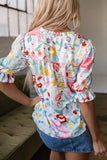 Flower Print Half Puff Sleeve Blouse DJPT