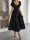 Tiered Puff Sleeve Midi Dress DJPT