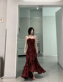 Sheath Sweetheart Sleeveless Satin Burgundy Long Prom Dresses HZ0628