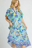 Printed Short Sleeve Tiered Midi Dress DJPT