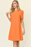 Take Full Size Texture Collared Neck Short Sleeve Dress DJPT