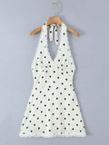 Dot Halter Mini Dress with Lace Trim DJPT