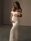Off Shoulder Smocked Ruched Photoshoot Maternity Maxi Dress Maternity