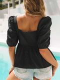 Square Neck Puff Sleeve Peplum Blouse DJPT