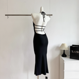 Sheath Halter Black Dinner Dresses Mid Length Black Birthday Outfit SD287