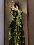 Ball Gown Strapless Long Sleeves Floral Ruffles Green Prom Dresses Birthday Outfits SD459