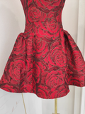 Ball Gown Strapless Red Satin Floral Cocktail Dress Short Birthday Outfits SD402