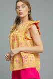 Printed Ruffle Cap Sleeve Blouse DJPT