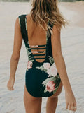 Size Cutout Printed Sleeveless One-Piece Swimwear DJPT