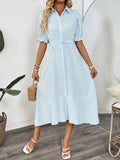 Button-Down Midi Shirt Dress with Ruffle Sleeves DJPT