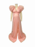 Pink Boho Elegant Ruffle Photoshoot Maternity Dress Maternity