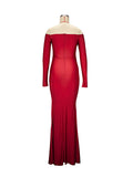 Off Shoulder Long Sleeve Slit Bodycon Solid Baby Shower Party Evening Gown Maternity Maxi Dress Maternity