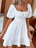 Neck Puff Sleeve Mini Dress DJPT