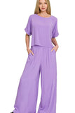 Round Neck T-Shirt and Wide Leg Pants Set DJPT