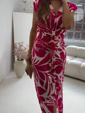 Size Slit Printed V-Neck Midi Dress Plus Size DJPT