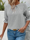 Round Neck Half Sleeve Casual Blouse DJPT